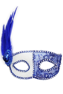 MASCHERA CON PIUMA BIANCO-ROYAL